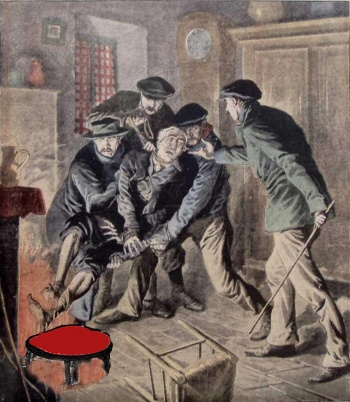 « An dommerien hag ar billig ruz », inspiré d"une couverture du Petit Journal du 15.11.1908