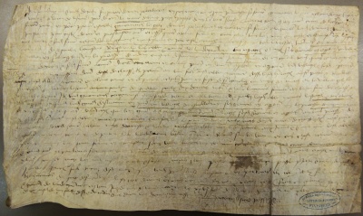 2H14, 1447 : "« [03] Guiomarch Le Gac ___ [06] abbé ___ de Landevennec ___ [07] de Hellen ___ paroisse d'Edern ___ [13] de Quellennec ___ » ... [avant-dern. ligne] « l'an mil iiii.c xlvii »."