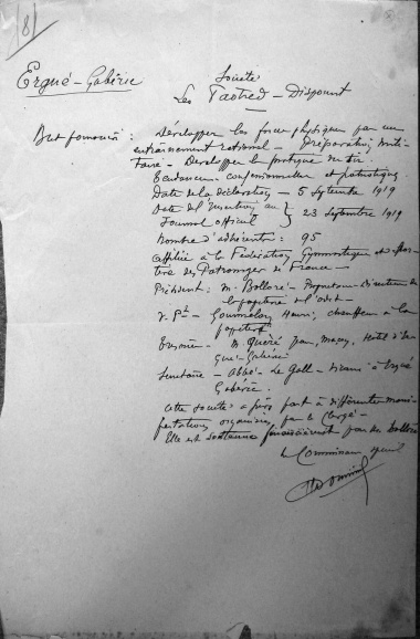 Statuts des Paotred en 1919, secrétaire Louis Le Gall