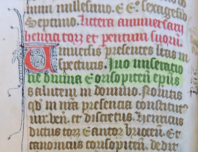 "Yvo miseracione divina Corisopensis episcopus" (par la grâce divine d'Yves évêque de Cornouaille)